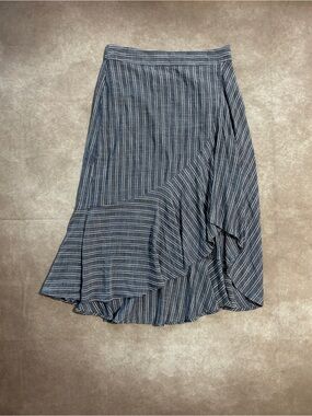 Lulus Blue White Chambray Asymmetrical Striped Midi Skirt Large
